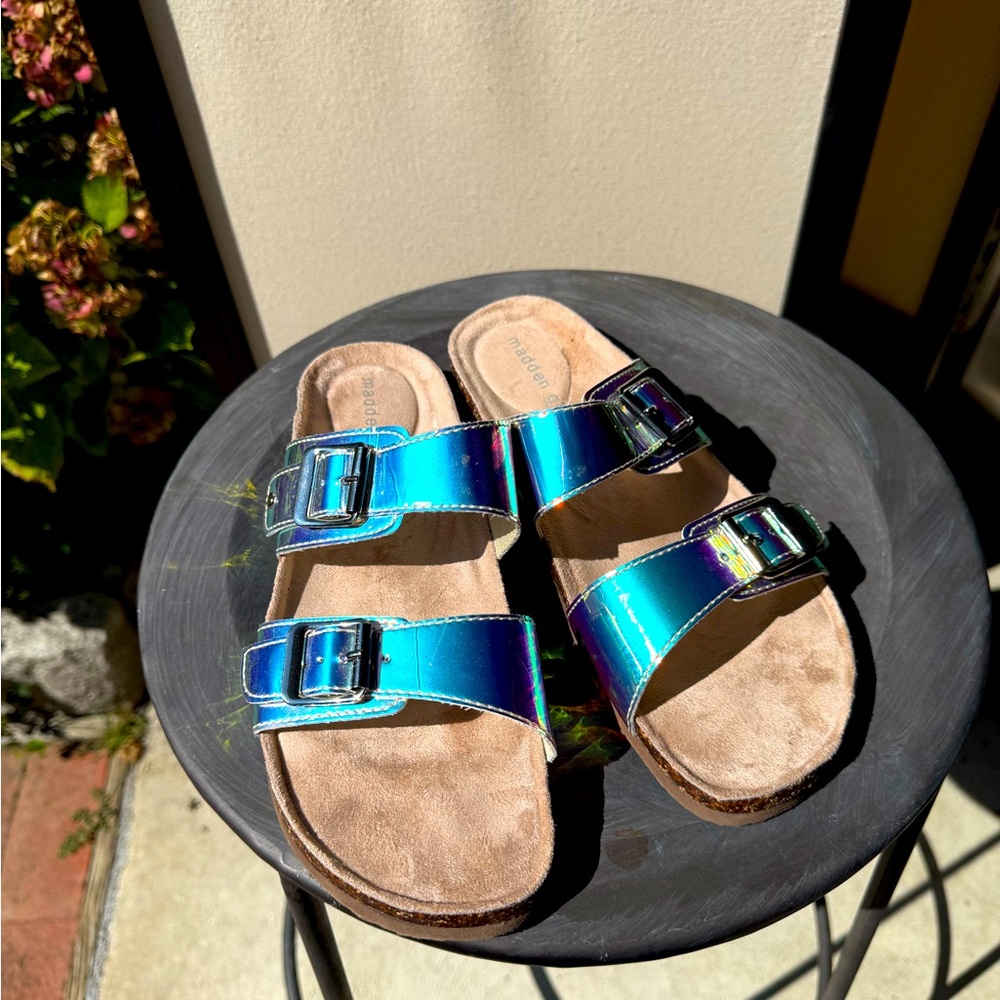 Holographic Double Buckle Sandals